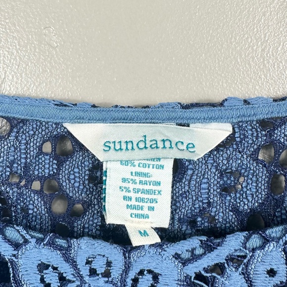 Sundance Ariadna Top Blue Lace Knit Sweater Scallop Hem Long Sleeves Size Medium - Picture 4 of 5